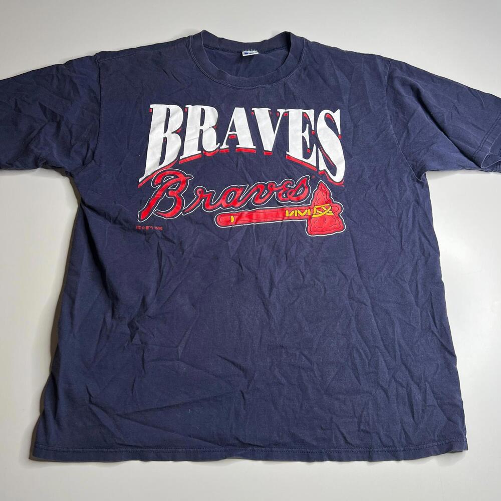 Vintage 1996 Atlanta Braves MLB T-Shirt Russell Athletic USA Made XL‎ Navy